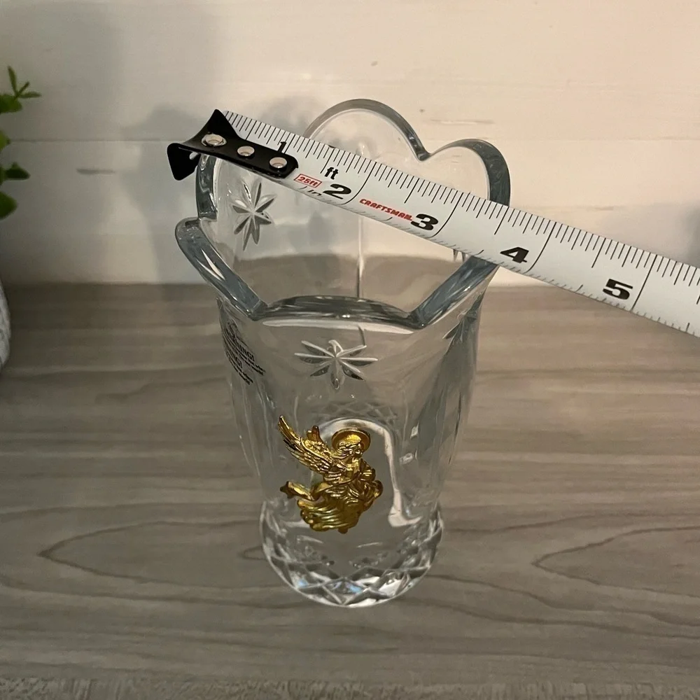 VTG Teleflora Heavy Bohemian Lead Crystal Hurricane Candle Holder Golden Angel